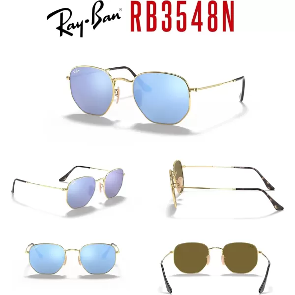 imageRayBan RB3548N Hexagonal Sunglasses For Men For Women  Bundle with Designer iWear KitGoldLight Blue Flash