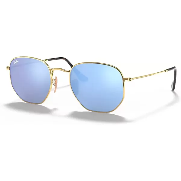 imageRayBan RB3548N Hexagonal Sunglasses For Men For Women  Bundle with Designer iWear KitGoldLight Blue Flash