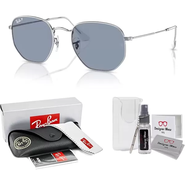 imageRayBan RB3548N Hexagonal Sunglasses For Men For Women  Bundle with Designer iWear KitSilverBlue Polarized