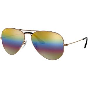 imageRayBan RB3025 Classic Mirrored Aviator SunglassesMetallic Light BronzeLight Grey Mirrored Rainbow