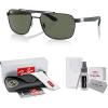 imageRayBan RB3701 Rectangle Sunglasses for Men  BUNDLE With Designer iWear Eyewear KitBlack  Dark Green