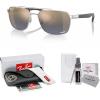 imageRayBan RB3701 Rectangle Sunglasses for Men  BUNDLE With Designer iWear Eyewear KitSilver Blue Mirror Gold Gradient Chromance Polarized