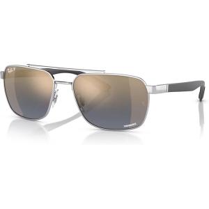 imageRayBan RB3701 Rectangle Sunglasses for Men  BUNDLE With Designer iWear Eyewear KitSilver Blue Mirror Gold Gradient Chromance Polarized