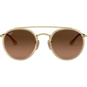 image:imageRayBan Unisex Rb3647n Double Bridge Round SunglassesGoldBrown Gradient Grey