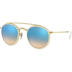 image:imageRayBan Unisex Rb3647n Double Bridge Round SunglassesGoldBrown Gradient Mirror Blue