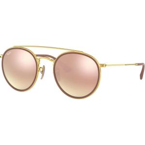 image:imageRayBan Unisex Rb3647n Double Bridge Round SunglassesGoldBrown Gradient Mirror Pink
