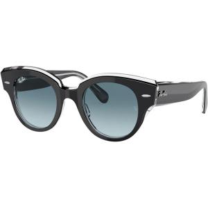 image:imageRayBan womens Rb2192 Roundabout Round SunglassesBlack on TransparentBlue Gradient Grey