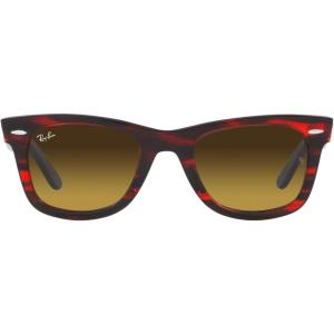 image:imageRayBan unisexadult Rb2140f Original Wayfarer Low Bridge Fit Square SunglassesStriped RedGradient Brown