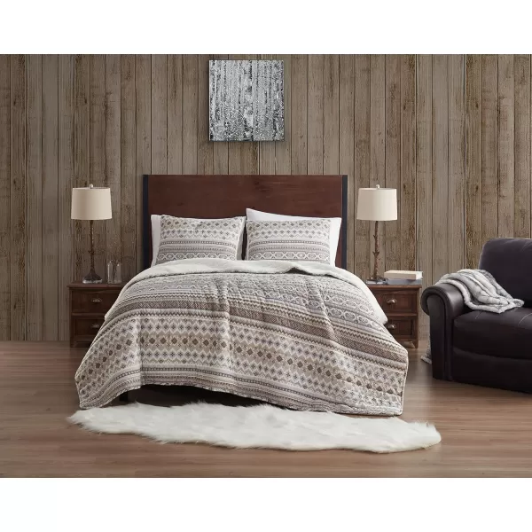BearPaw  King Quilt Set 3Piece Bedding with Sherpa Reverse ampamp Matching Shams Warm ampamp Cozy Home Decor Winnie Beige KingBeige