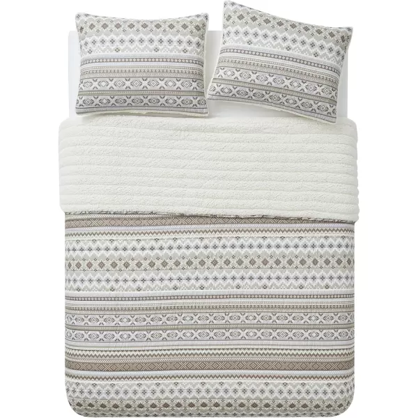 BearPaw  King Quilt Set 3Piece Bedding with Sherpa Reverse ampamp Matching Shams Warm ampamp Cozy Home Decor Winnie Beige KingBeige