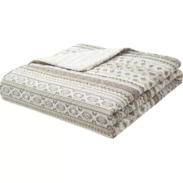 BearPaw  King Quilt Set 3Piece Bedding with Sherpa Reverse ampamp Matching Shams Warm ampamp Cozy Home Decor Winnie Beige KingBeige