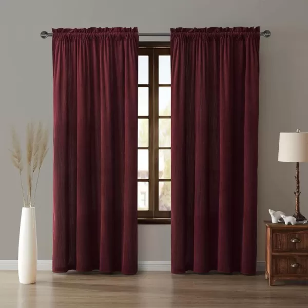 BearPaw  Curtain Panel Single Room Darkening Curtain Panel Corduroy Red 50quot x 84quotRed