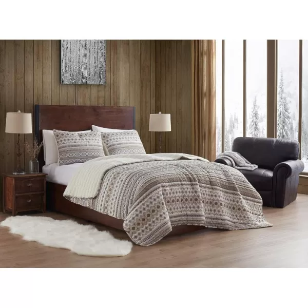 BearPaw  King Quilt Set 3Piece Bedding with Sherpa Reverse ampamp Matching Shams Warm ampamp Cozy Home Decor Winnie Beige KingBeige