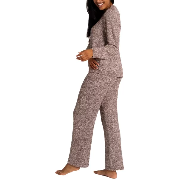 imageBEARPAW Womens Chenille Fuzzy Loungewear Set Crew Neck Pullover Sweater and Wide Leg PantsTaupe