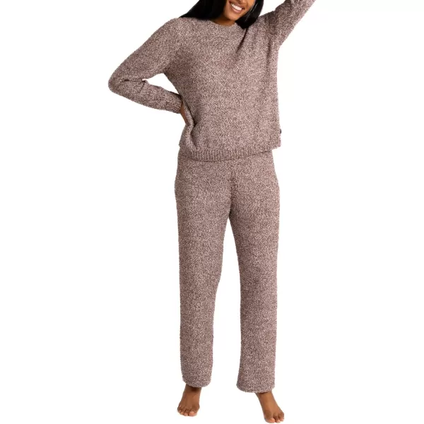 imageBEARPAW Womens Chenille Fuzzy Loungewear Set Crew Neck Pullover Sweater and Wide Leg PantsTaupe