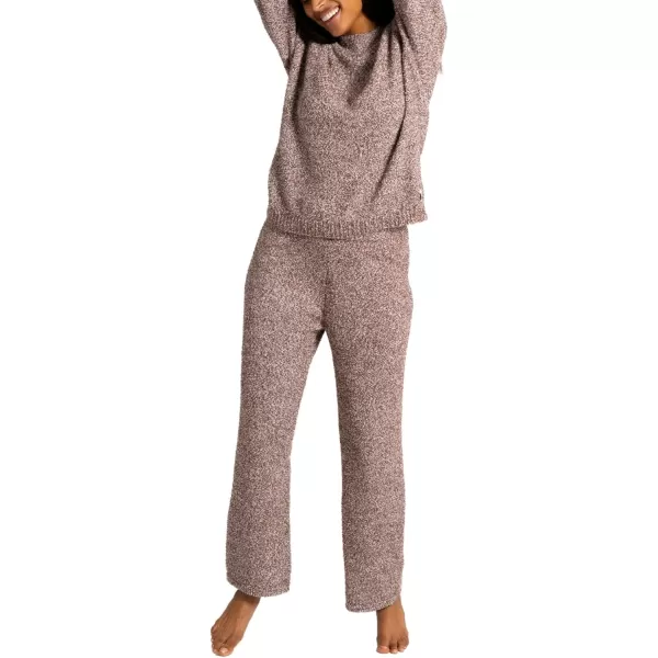 imageBEARPAW Womens Chenille Fuzzy Loungewear Set Crew Neck Pullover Sweater and Wide Leg PantsTaupe