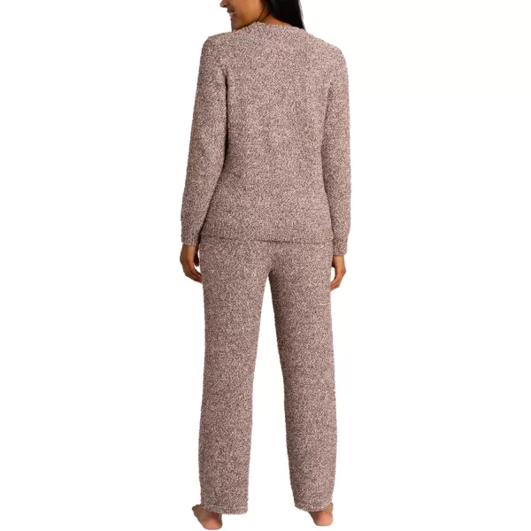 imageBEARPAW Womens Chenille Fuzzy Loungewear Set Crew Neck Pullover Sweater and Wide Leg PantsTaupe