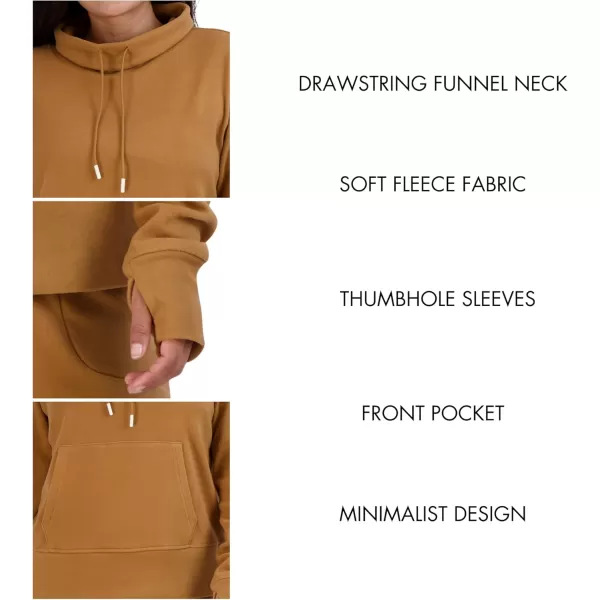 imageBEARPAW Womens Drawstring Funnel Neck Micro Fleece Pullover Fashion SweatshirtTobacco Brown