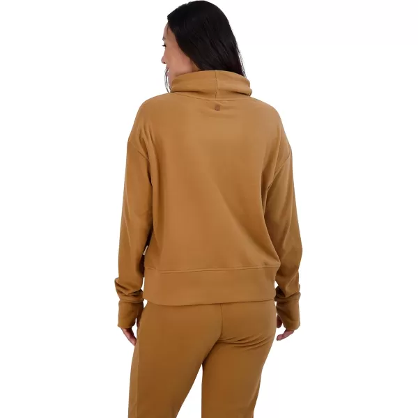 imageBEARPAW Womens Drawstring Funnel Neck Micro Fleece Pullover Fashion SweatshirtTobacco Brown