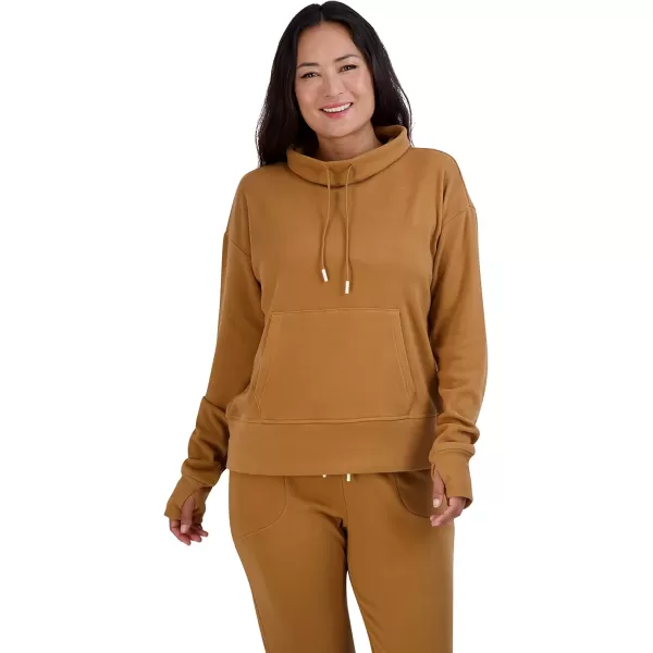 imageBEARPAW Womens Drawstring Funnel Neck Micro Fleece Pullover Fashion SweatshirtTobacco Brown