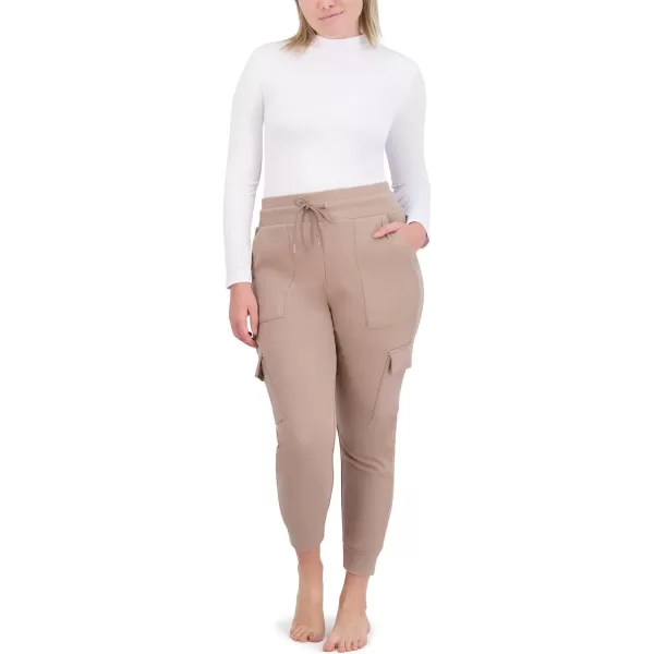 imageBEARPAW Womens Micro Fleece Drawstring Athletic Jogger Sweatpants with PocketsTaupe Gray Cargo