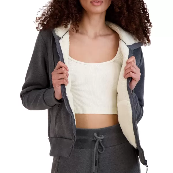 imageBEARPAW Womens Zip Up Sherpa Lined Hoodie with PocketsHeather Grey