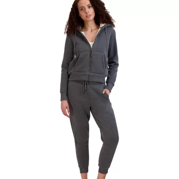 imageBEARPAW Womens Zip Up Sherpa Lined Hoodie with PocketsHeather Grey