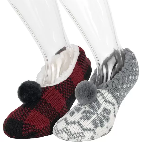 imageBEARPAW Super Soft Cozy Faux Shearling Lined Ballerina Slipper Socks With Skid Resistant BottomRedbuffalo