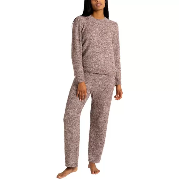 imageBEARPAW Womens Chenille Fuzzy Loungewear Set Crew Neck Pullover Sweater and Wide Leg PantsTaupe