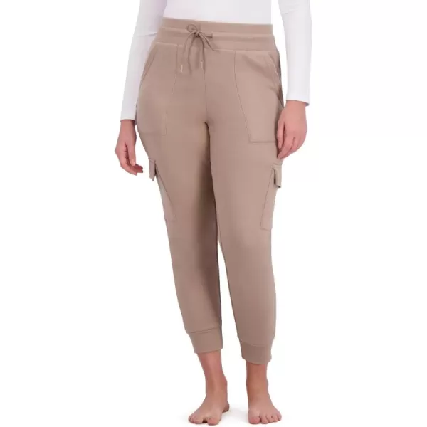 imageBEARPAW Womens Micro Fleece Drawstring Athletic Jogger Sweatpants with PocketsTaupe Gray Cargo