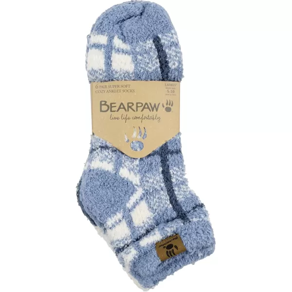 imageBEARPAW Ladies 6 Pair Pack Cozy Super Soft Warm Lounge Socks Multi Color Patterned Ankle and Low Cut PacksFaded Denim