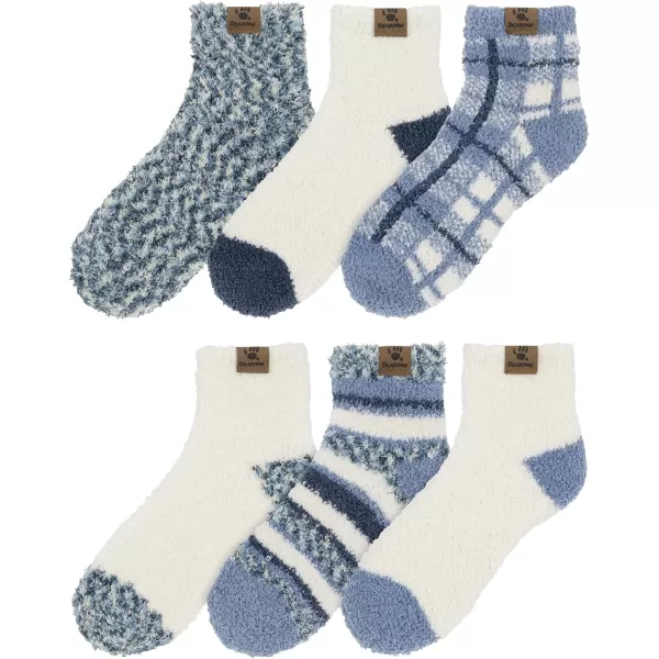 imageBEARPAW Ladies 6 Pair Pack Cozy Super Soft Warm Lounge Socks Multi Color Patterned Ankle and Low Cut PacksFaded Denim