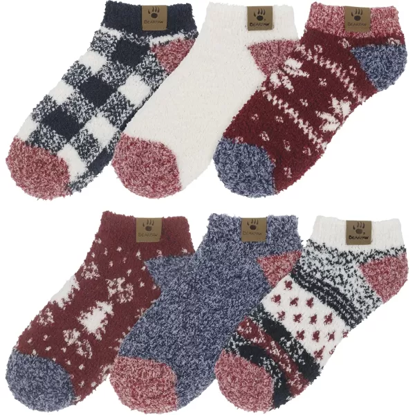 imageBEARPAW Ladies 6 Pair Pack Cozy Super Soft Warm Lounge Socks Multi Color Patterned Ankle and Low Cut PacksRio Red