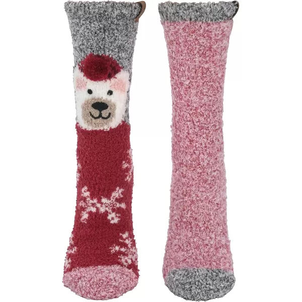 imageBEARPAW Ladies Holiday Christmas Gift 2 Pair Pack Cozy Super Soft Warm Lounge Boxed Crew SocksRed