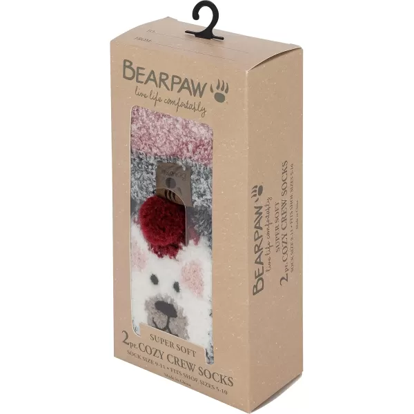 imageBEARPAW Ladies Holiday Christmas Gift 2 Pair Pack Cozy Super Soft Warm Lounge Boxed Crew SocksRed