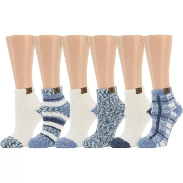 imageBEARPAW Ladies 6 Pair Pack Cozy Super Soft Warm Lounge Socks Multi Color Patterned Ankle and Low Cut PacksFaded Denim