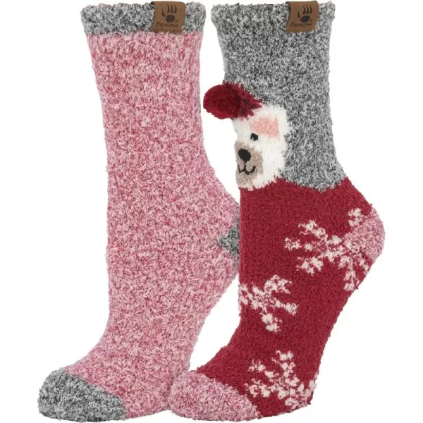 imageBEARPAW Ladies Holiday Christmas Gift 2 Pair Pack Cozy Super Soft Warm Lounge Boxed Crew SocksRed