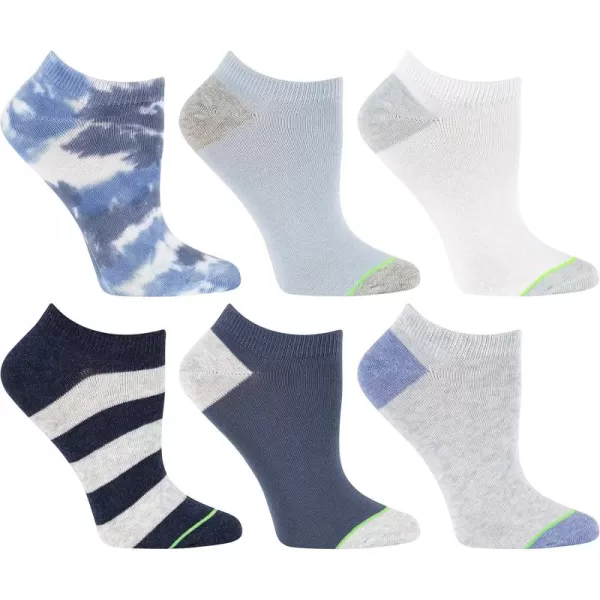 imageBEARPAW Womens 6Pair Pack Fashion Tie Dye and Stripe No Show Low Cut Ankle Sneaker SocksBlue