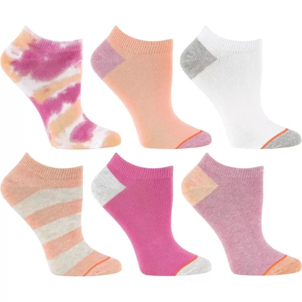 imageBEARPAW Womens 6Pair Pack Fashion Tie Dye and Stripe No Show Low Cut Ankle Sneaker SocksPinktyedye