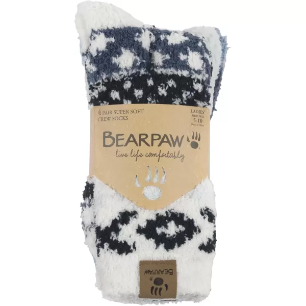 imageBEARPAW 4 Pair Pack Cozy Super Soft Lounge Socks Multi Pattern Crew SocksBlue Nights