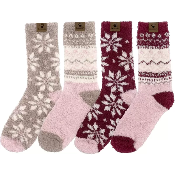 imageBEARPAW 4 Pair Pack Cozy Super Soft Lounge Socks Multi Pattern Crew SocksPink