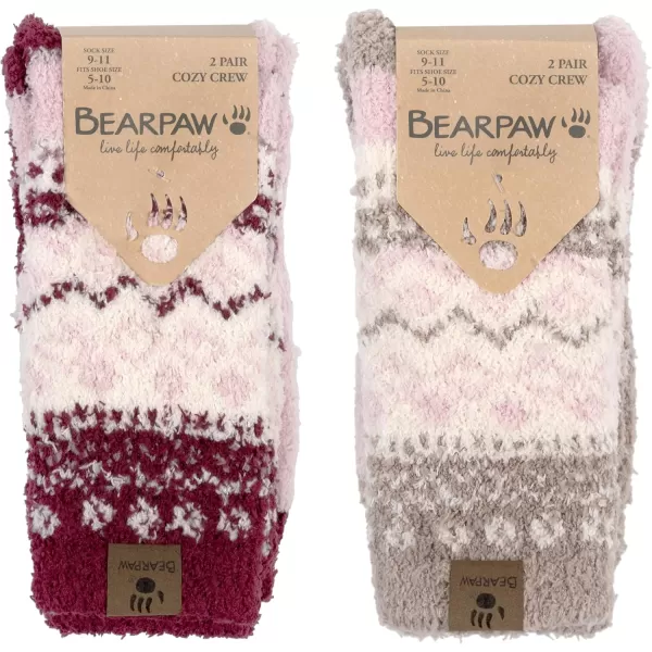 imageBEARPAW 4 Pair Pack Cozy Super Soft Lounge Socks Multi Pattern Crew SocksPink