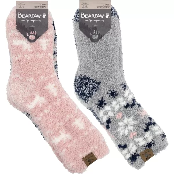 imageBEARPAW 4 Pair Pack Cozy Super Soft Lounge Socks Multi Pattern Crew SocksPink Multi