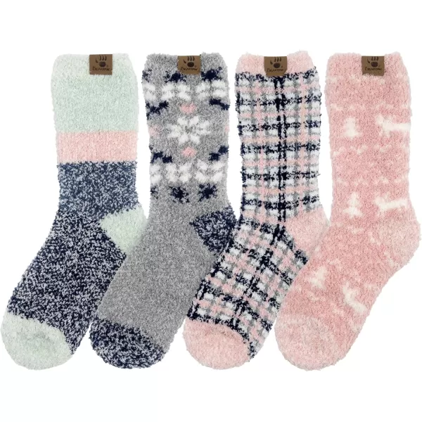 imageBEARPAW 4 Pair Pack Cozy Super Soft Lounge Socks Multi Pattern Crew SocksPink Multi