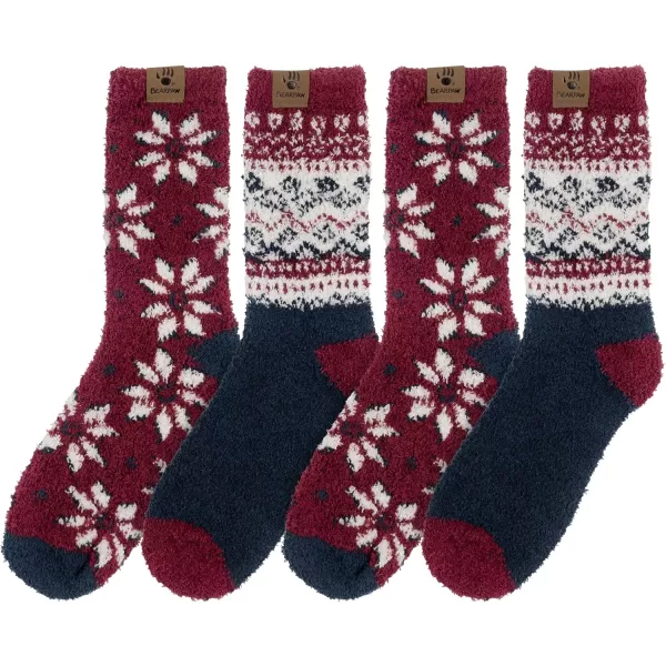 imageBEARPAW 4 Pair Pack Cozy Super Soft Lounge Socks Multi Pattern Crew SocksRed