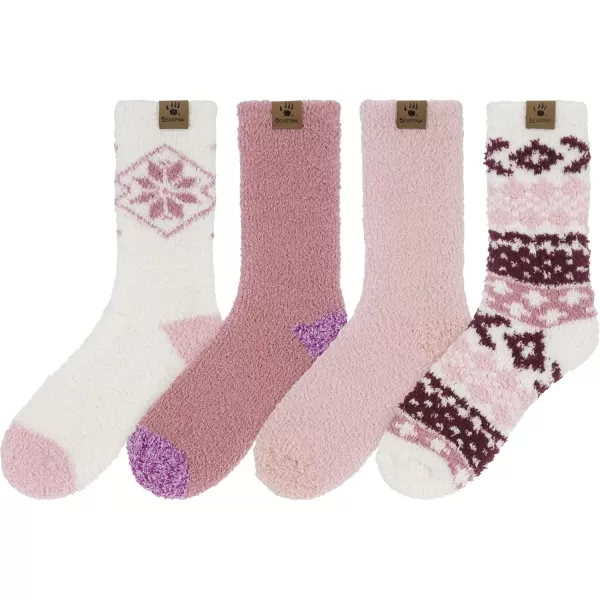 imageBEARPAW 4 Pair Pack Cozy Super Soft Lounge Socks Multi Pattern Crew SocksZinfandel