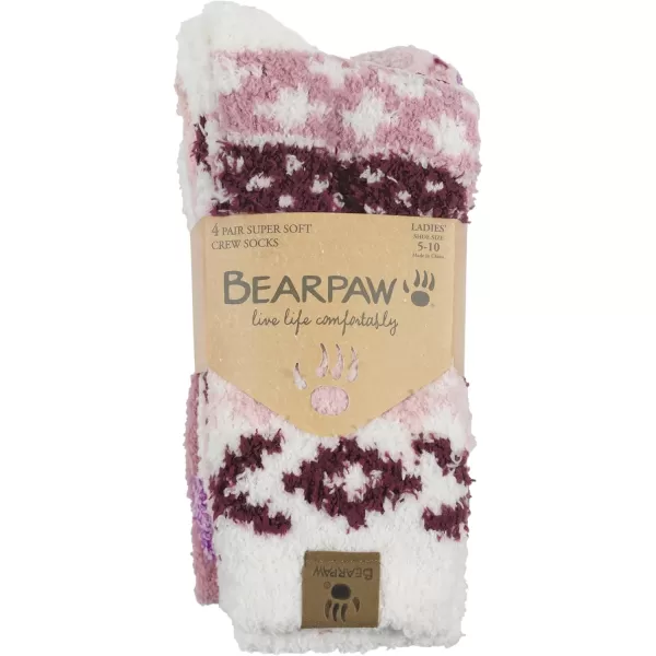 imageBEARPAW 4 Pair Pack Cozy Super Soft Lounge Socks Multi Pattern Crew SocksZinfandel