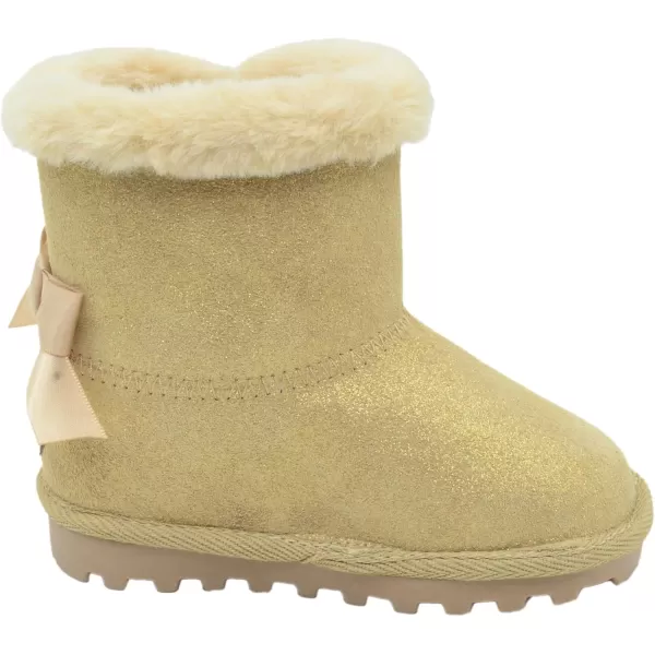 imageBEARPAW Toddler Suede Winter Bootie with FauxFur Lining Suede Shoes for Indoor and Outdoor Babies Soft Suede Ankle Boots with Hard Bottom SolesChampagne Glitter