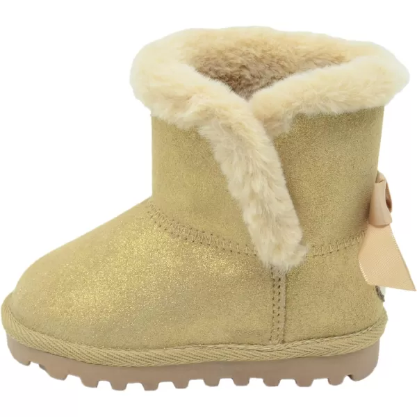 imageBEARPAW Toddler Suede Winter Bootie with FauxFur Lining Suede Shoes for Indoor and Outdoor Babies Soft Suede Ankle Boots with Hard Bottom SolesChampagne Glitter