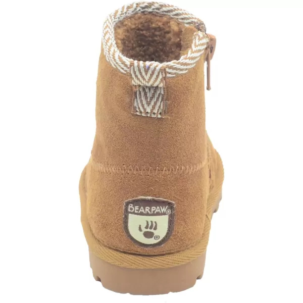 imageBEARPAW Toddler Suede Winter Bootie with FauxFur Lining Suede Shoes for Indoor and Outdoor Babies Soft Suede Ankle Boots with Hard Bottom SolesChestnut With Woven Collar